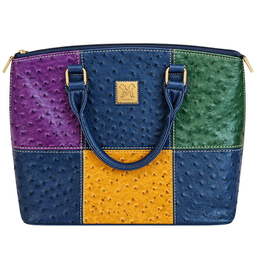 Mercia Multicolor Ostrich Embossed Patchwork Satchel Shoulder Bag New 1
