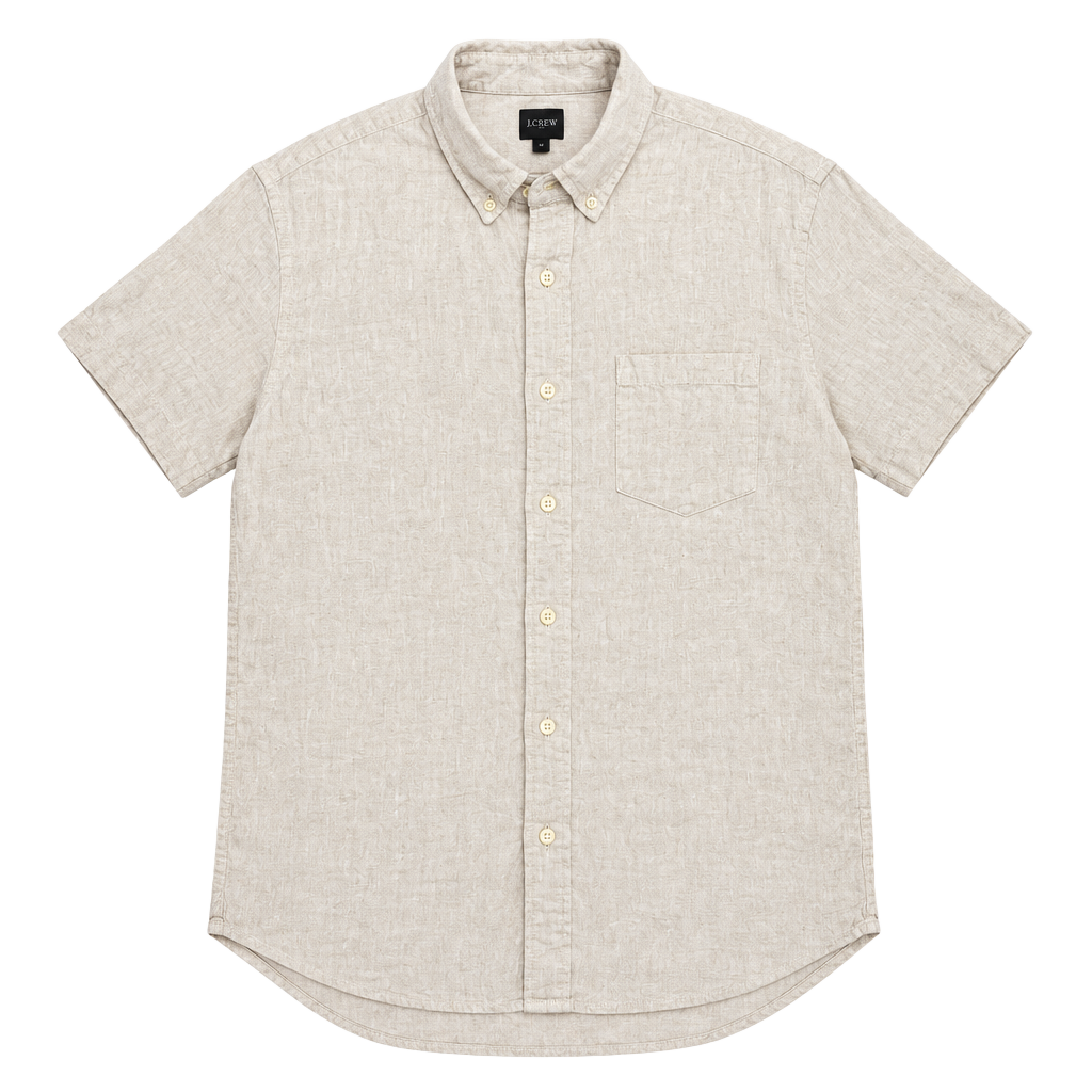 J.Crew Short Sleeve Linen Button Down Shirt Size L Beige 1