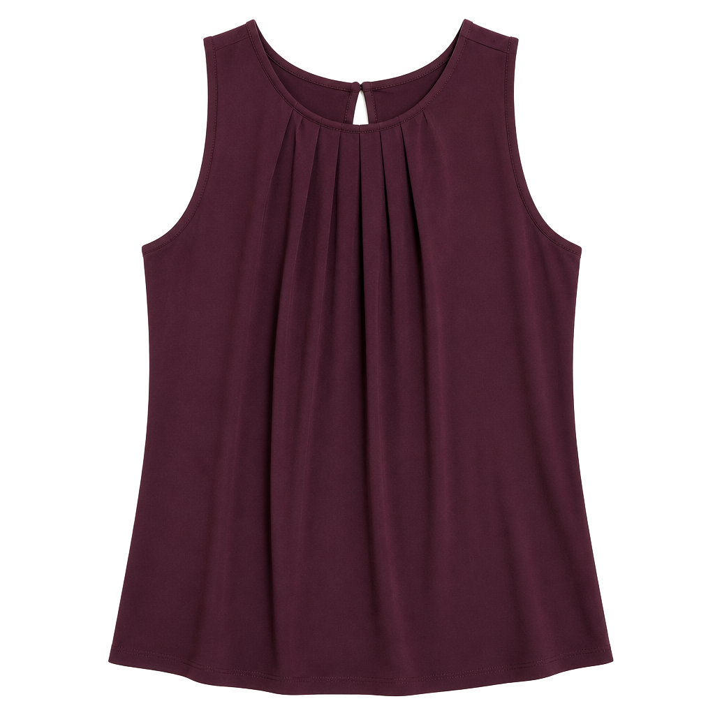 Zenana Blouse Size 1X Plum Purple Pleated Keyhole Back Sleeveless Top 1