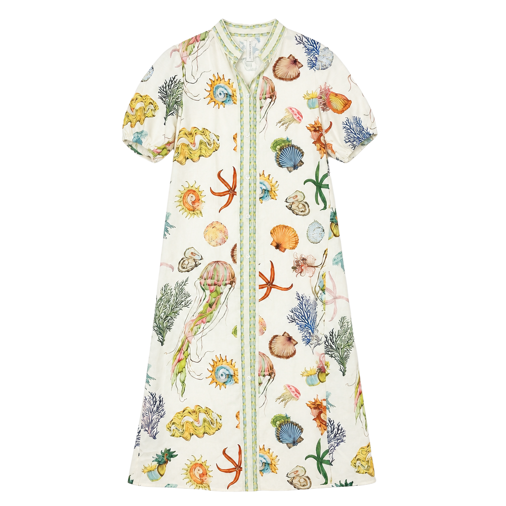 Halfheart Sea Life Print Shirt Dress Size S Maxi CD0914A 1