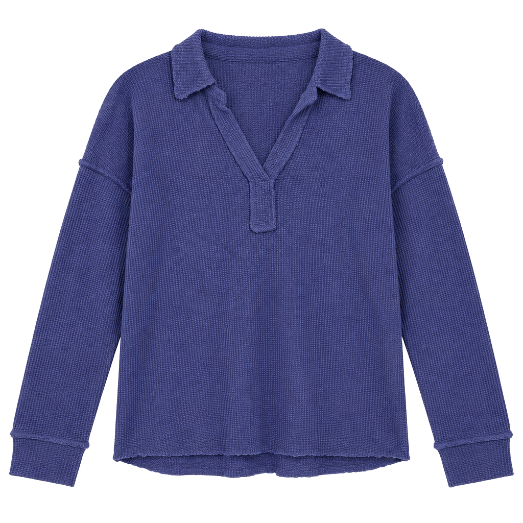 Zenana Waffle Knit Collared Pullover Size L Purple 1