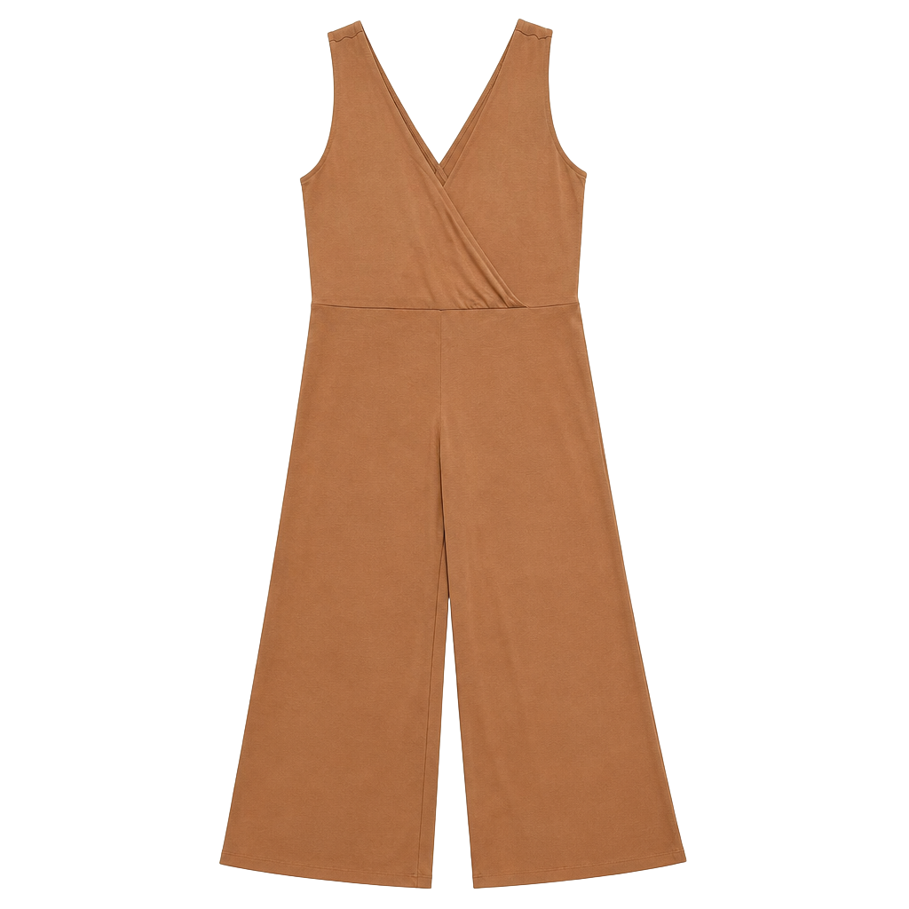 Zenana V-Neck Sleeveless Jumpsuit Size L Tan Brown 1