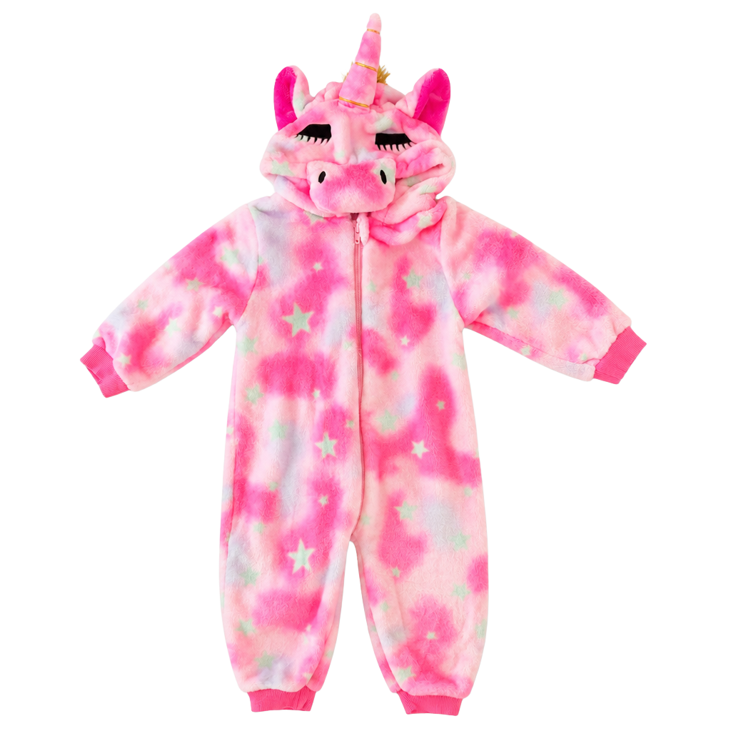 Costume Unbranded Unicorn Onesie 18-24 Months Pink Star Fleece Hooded Jumpsuit 1