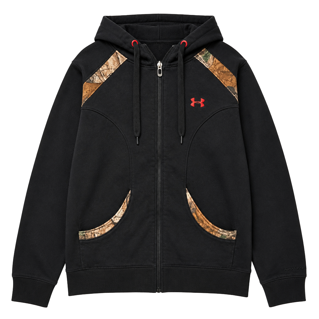 Under Armour Full Zip Hoodie Size M Black RealTree Camo 1