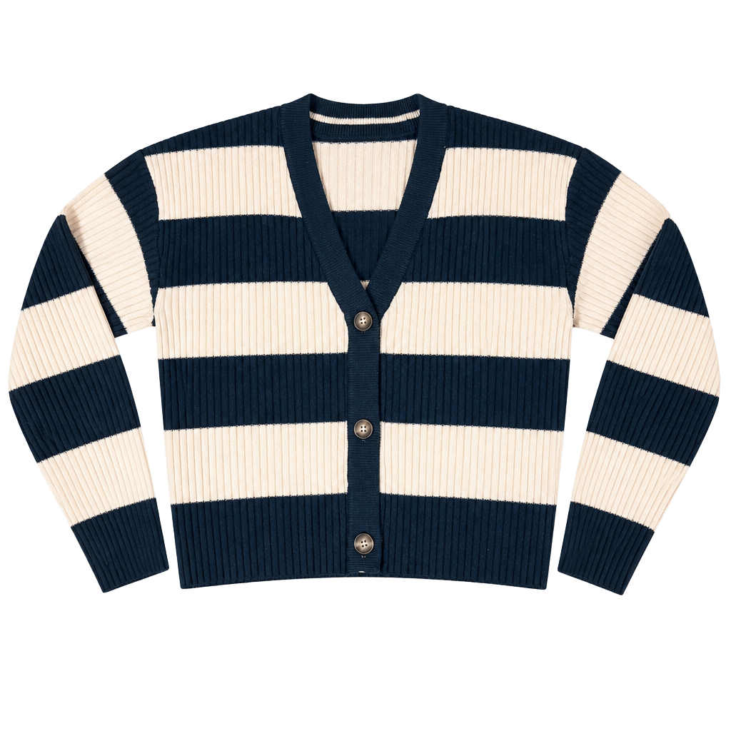 Pink Rose Striped Cardigan Size S Blue White Ribbed Knit 1