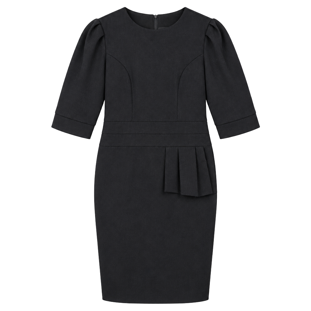 Qianzhiou Black Peplum Sheath Dress Size L Puff Sleeve Midi Dress 1