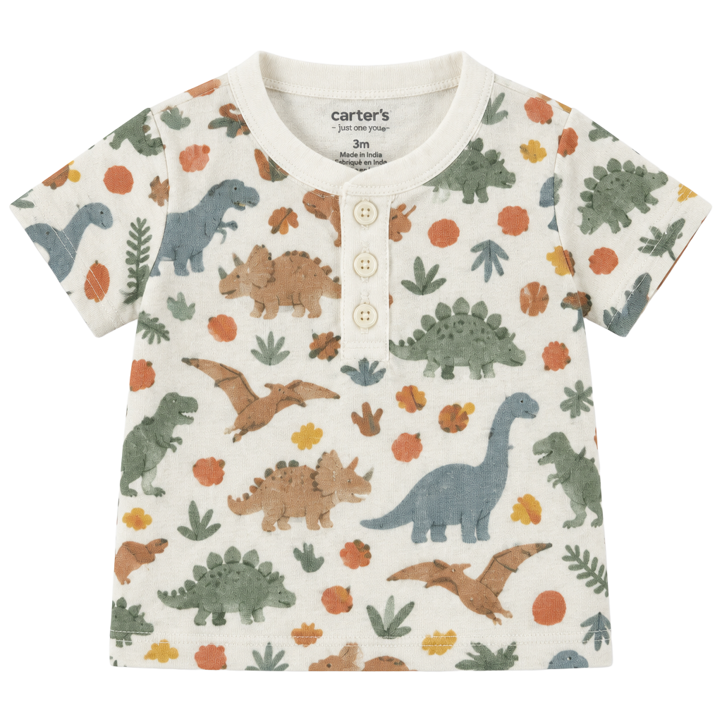 Carter's Baby Boy Dinosaur Print Romper Size 3M White Long Sleeve One-Piece 1