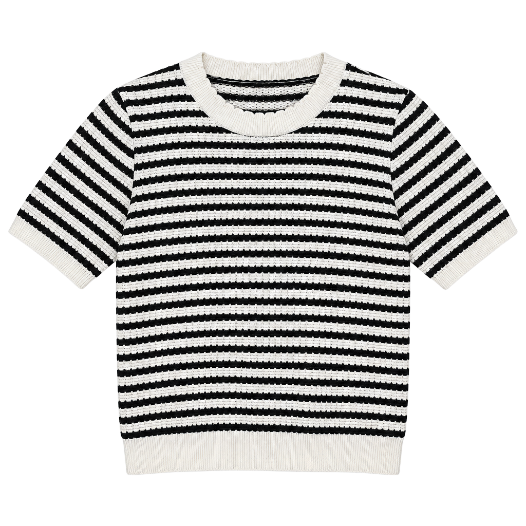 Draper James Stripe Sweater Size XL Black White Puff Sleeve 1
