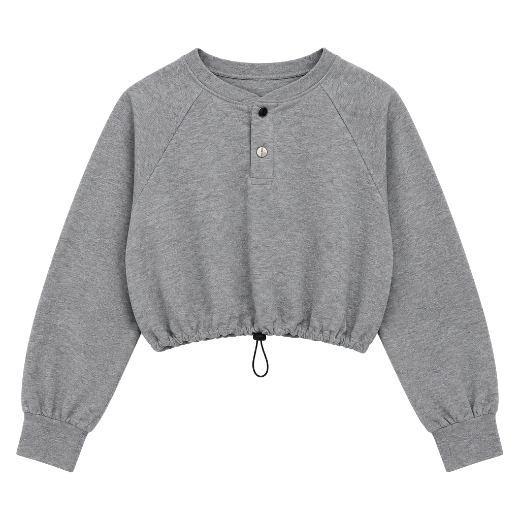 Intimately Free People Henley Sweatshirt Size M Gray Crop Top 1