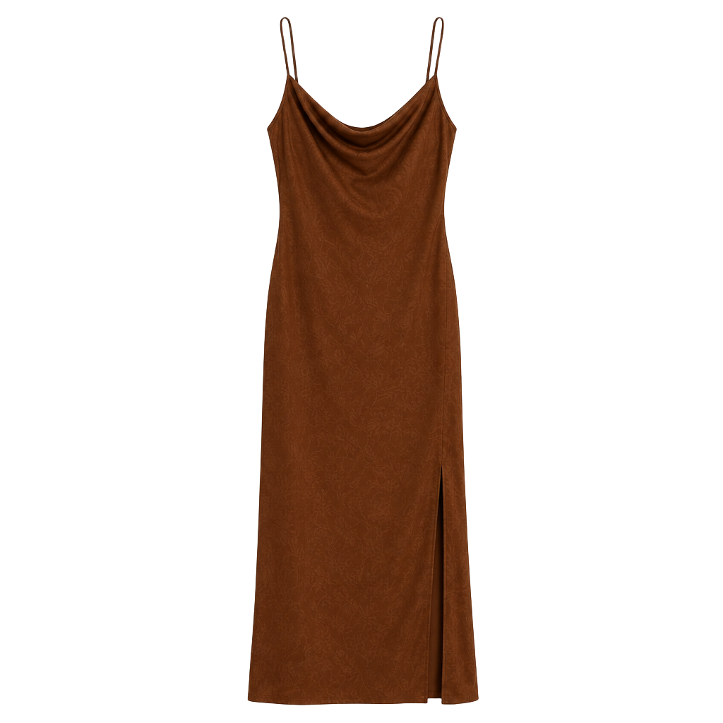 West of Melrose Cowl Neck Midi Dress Size M Cognac Slip 1