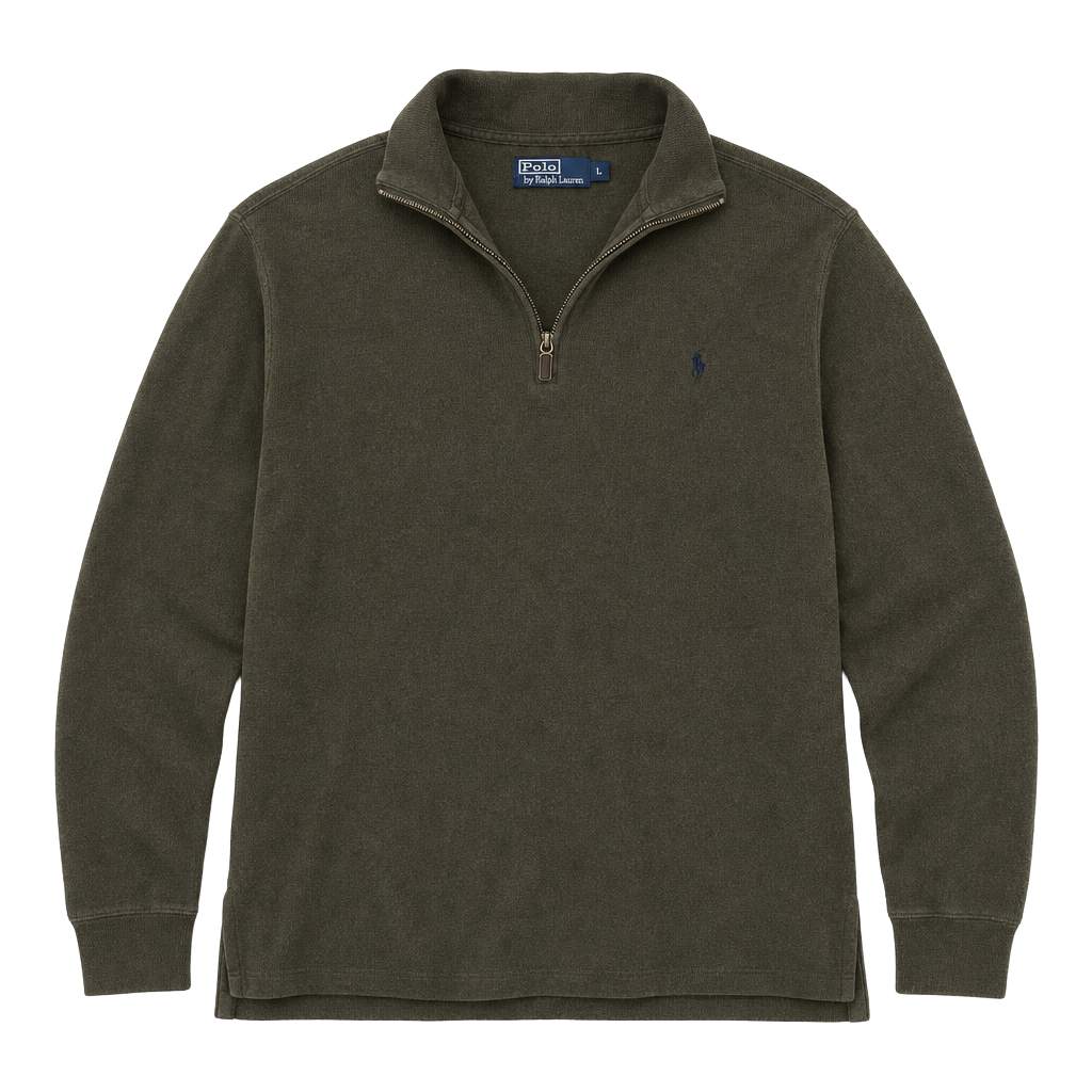 Vintage Polo Ralph Lauren Quarter-Zip Brushed Fleece Pullover Sweatshirt Green Large Olive Green 1