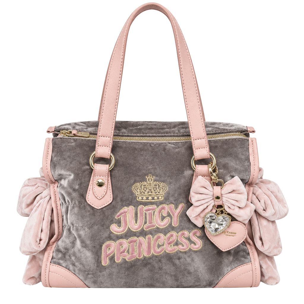 Juicy Couture Princess Velour Tote Handbag Brown Pink 1