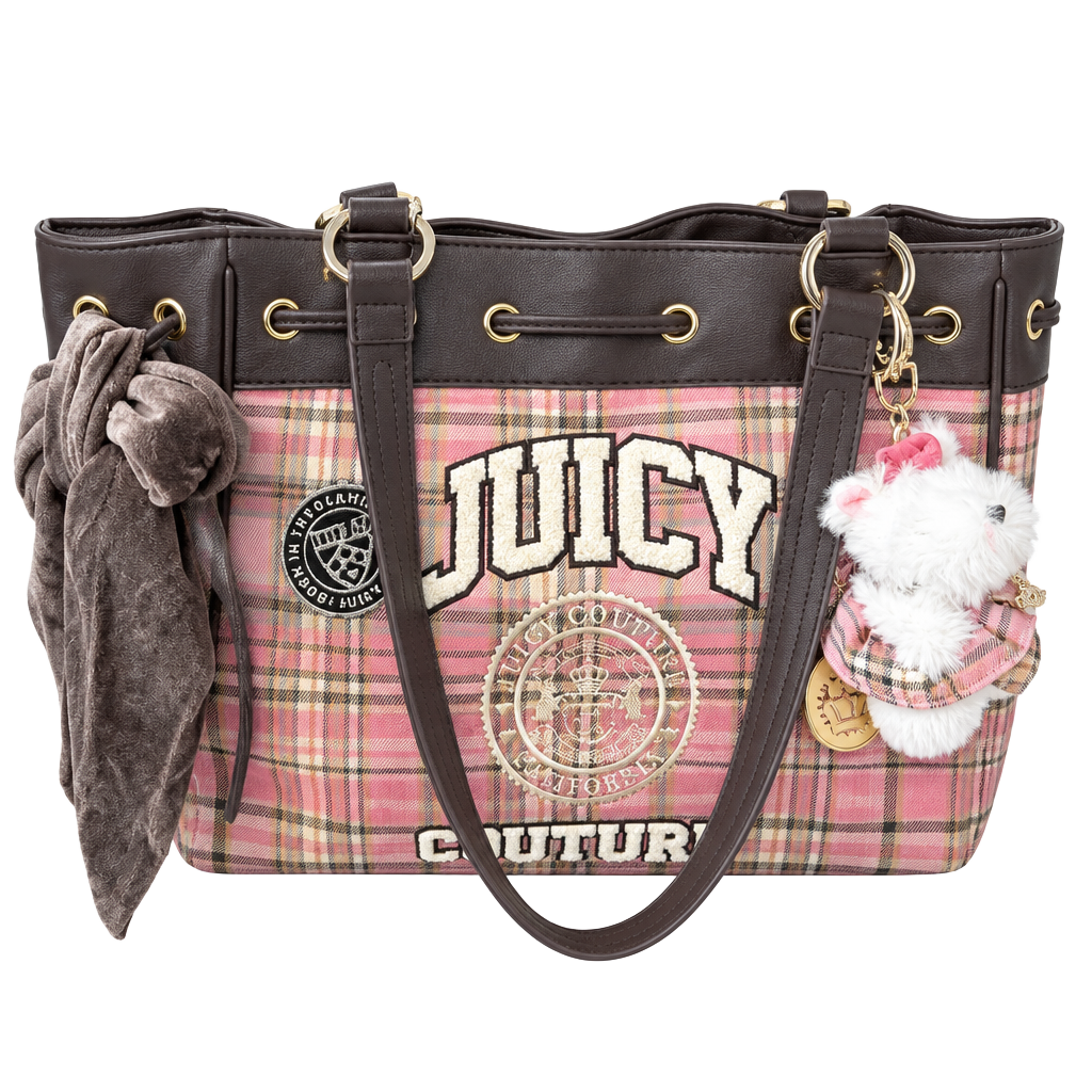 Juicy Couture Pink Plaid Tote Bag With Charm 1