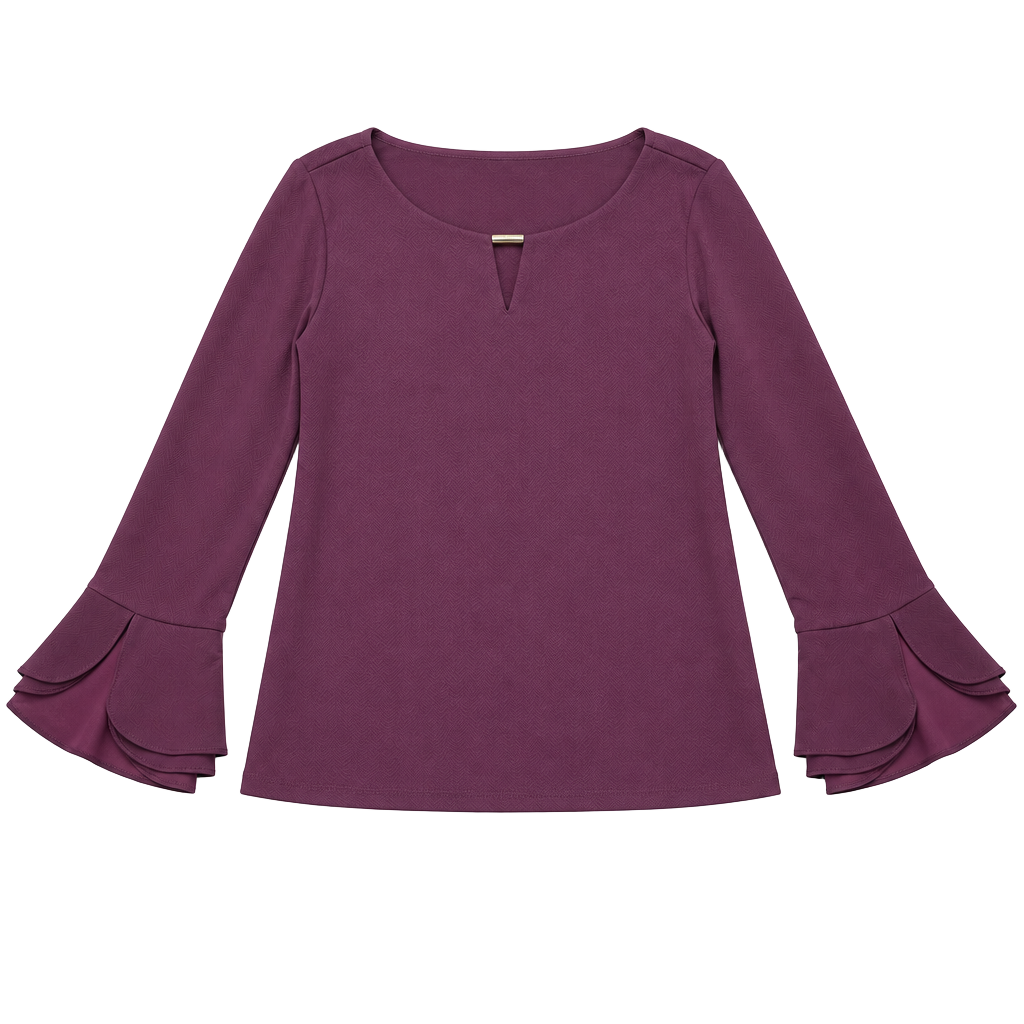 Calvin Klein Long Sleeve Blouse Size M Purple Bell Flare Cuff Top 1