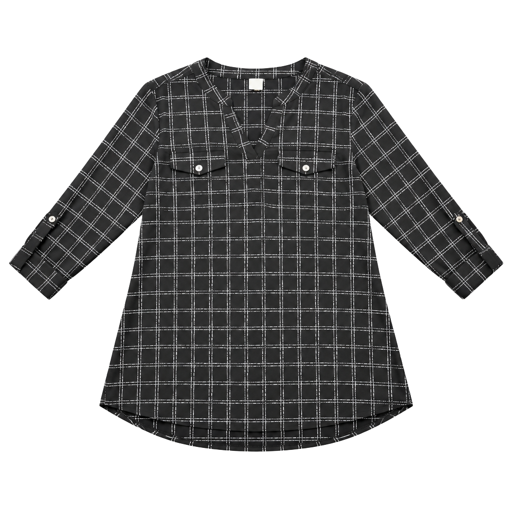 Nair Black White Plaid Blouse Top 1
