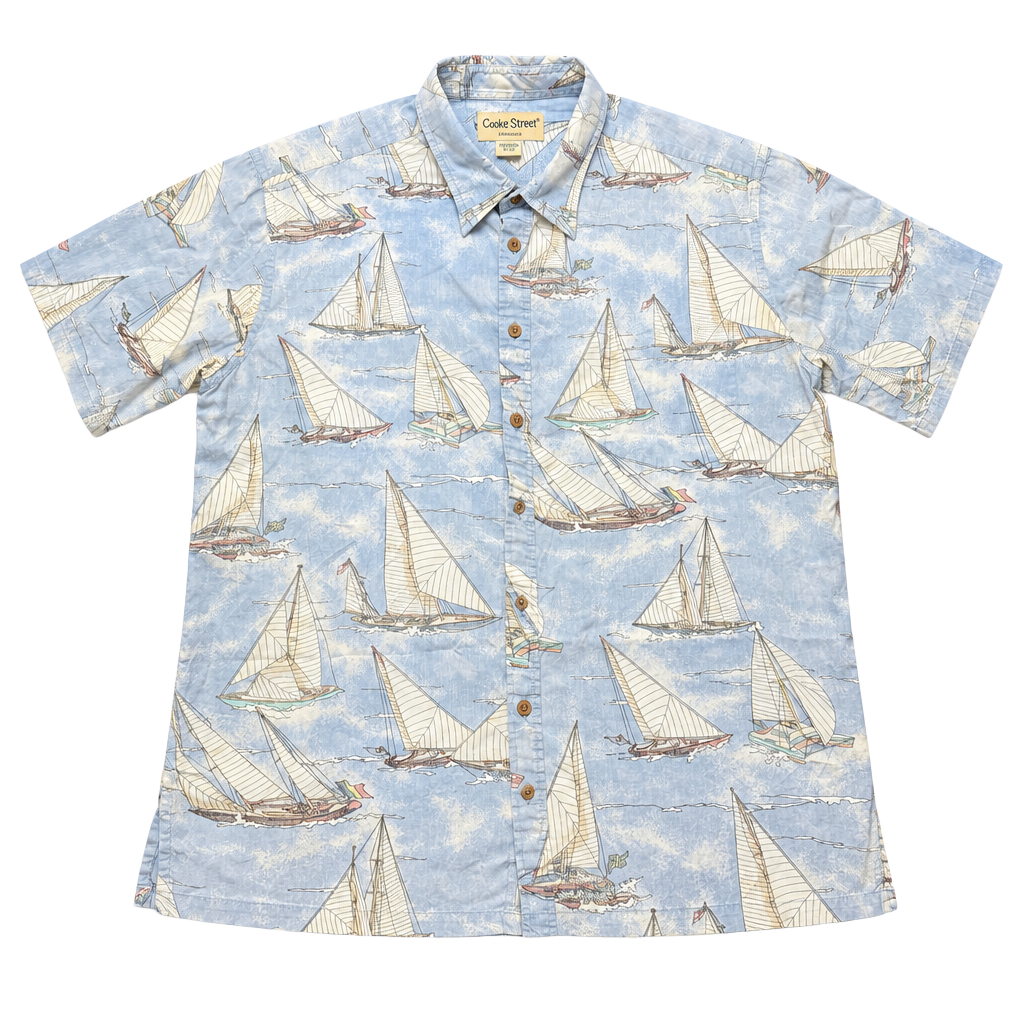 Cooke Street Hawaiian Shirt Size XL Blue Sailboat Nautical Short Sleeve 1