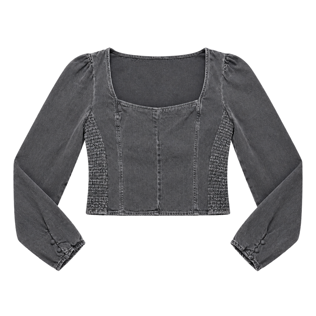 Levi's Denim Blouse Top Size XL Black Acid Wash Smocked Long Sleeve 1