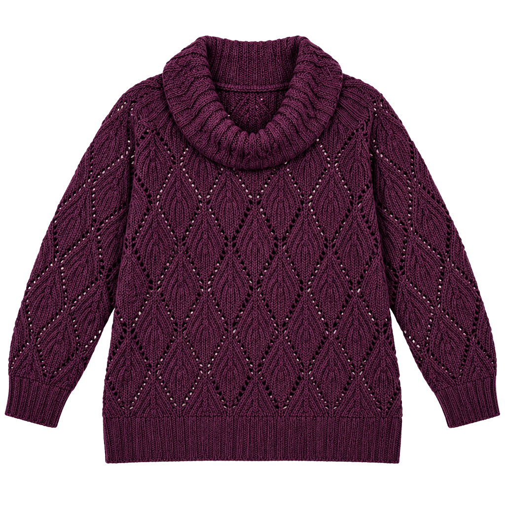 Purple Cowl Neck Cable Knit Sweater 1