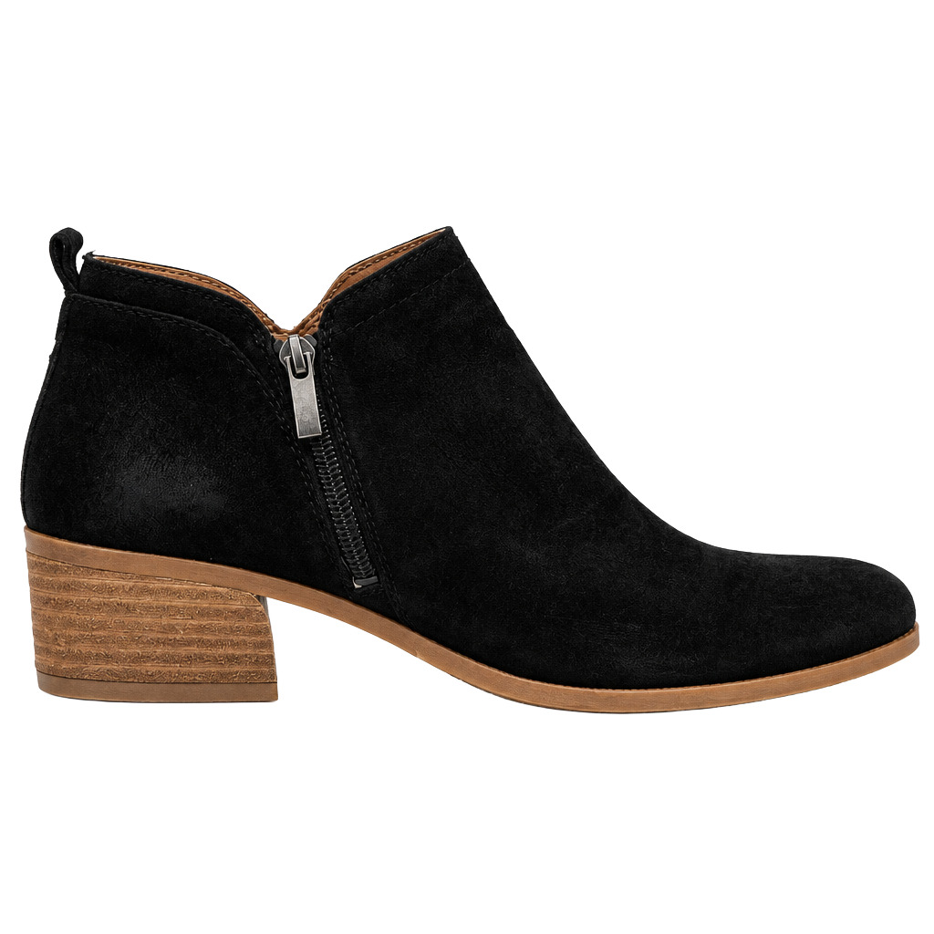 Franco Sarto Ankle Booties Black Suede Side Zip Block Heel 1