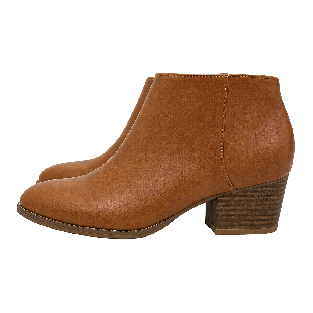 Old Navy Ankle Boots Size 7.5 Tan Faux Leather Block Heel Booties 1