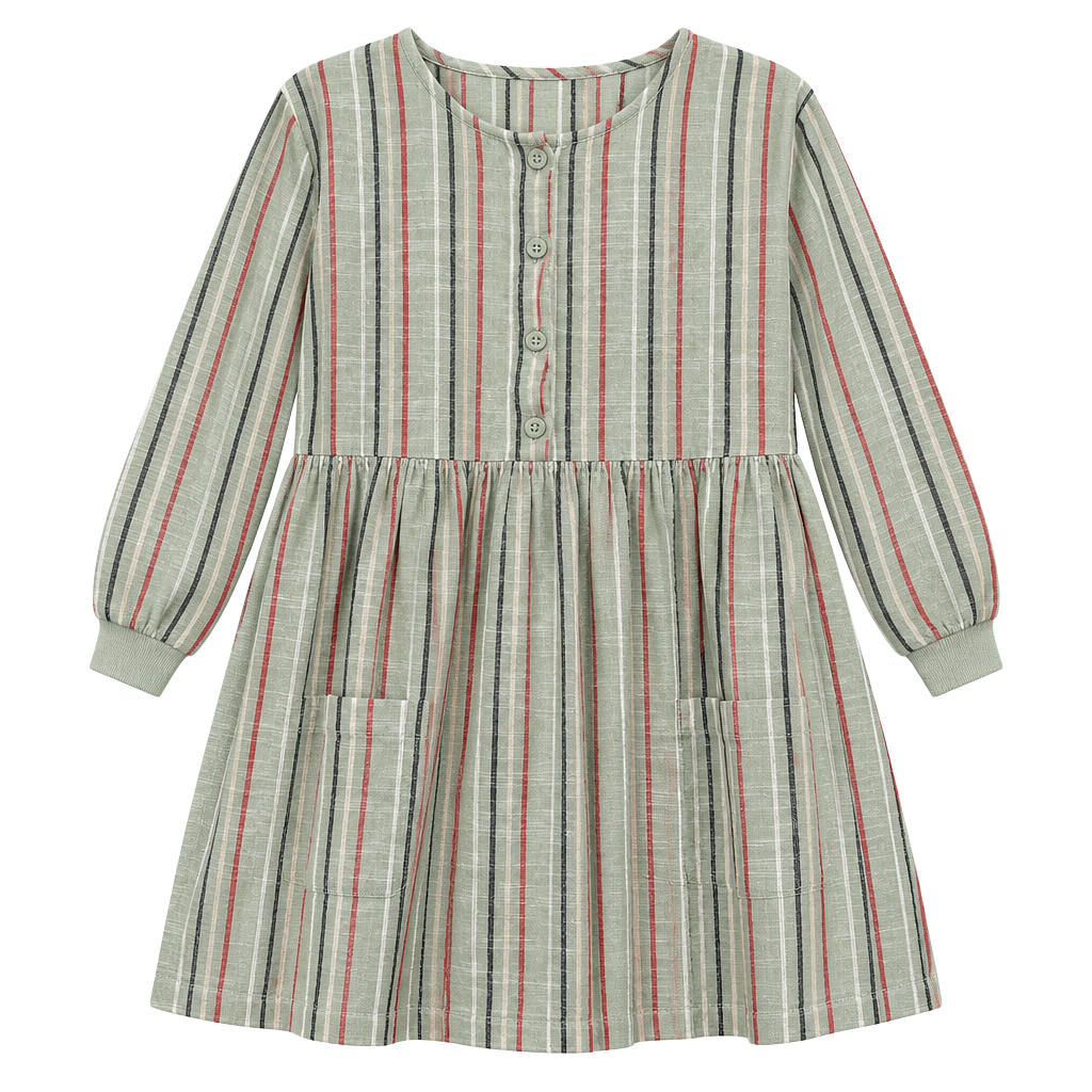 Open Edit Striped Button Down Dress Size 5 Green 1