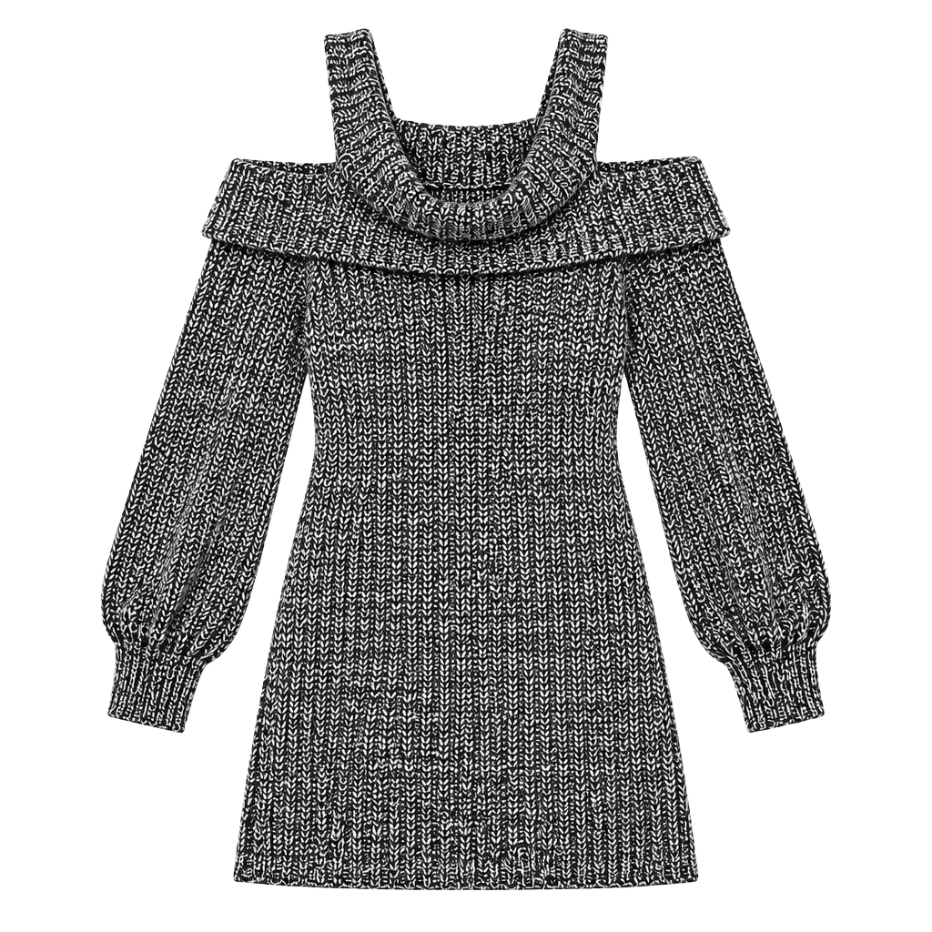 Cowl Neck Sweater Size 2X Black White Knit Cold Shoulder 1