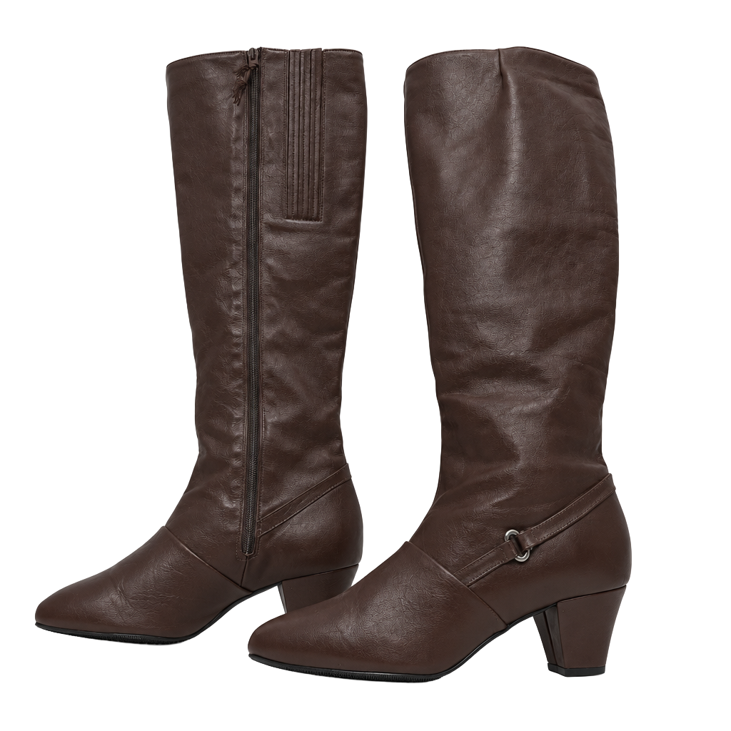 Cobbies Vintage Brown Leather Zip Up Boots 7.5 Heeled Knee High 1