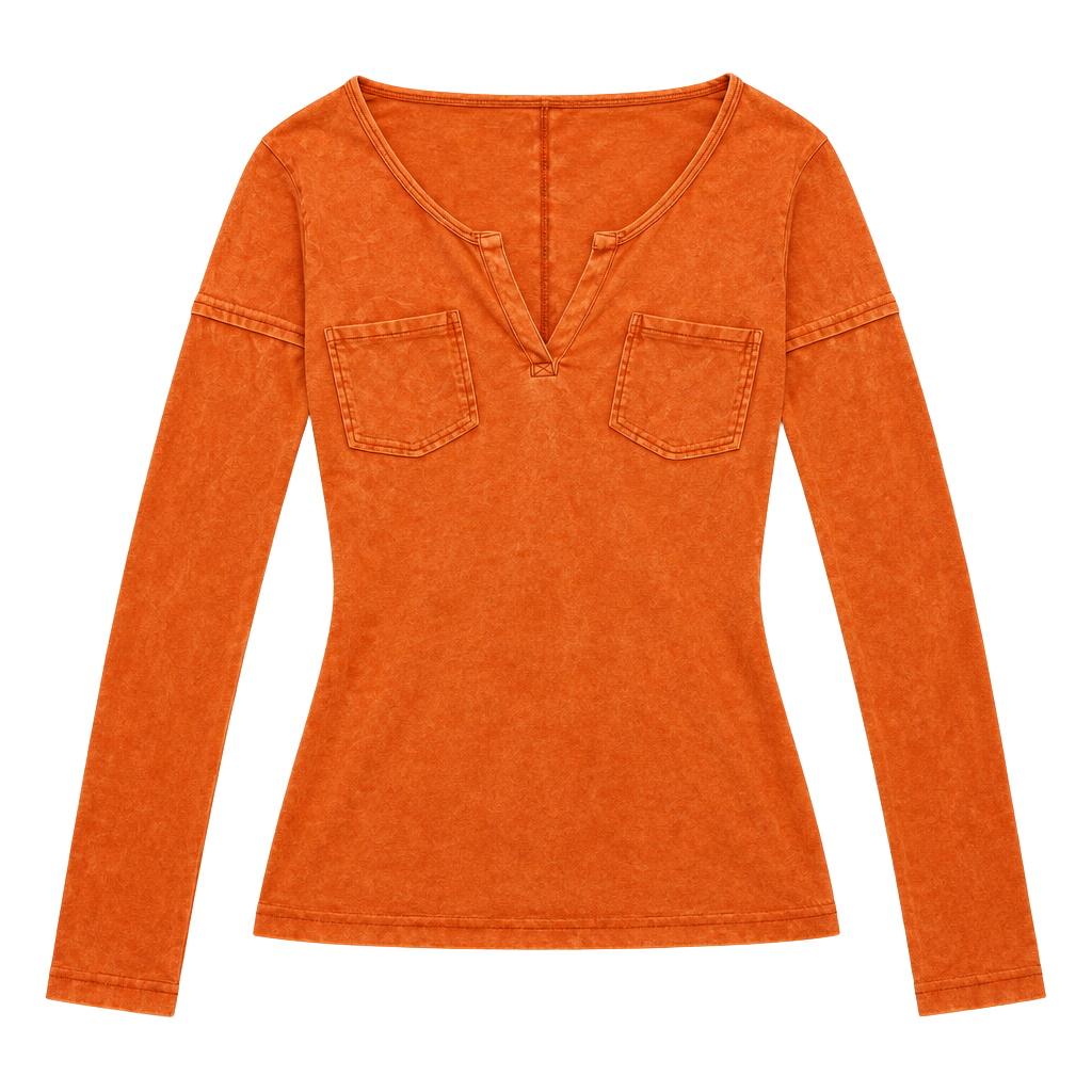 Gypsy 05 Long Sleeve Henley Top Orange Tie Dye 1