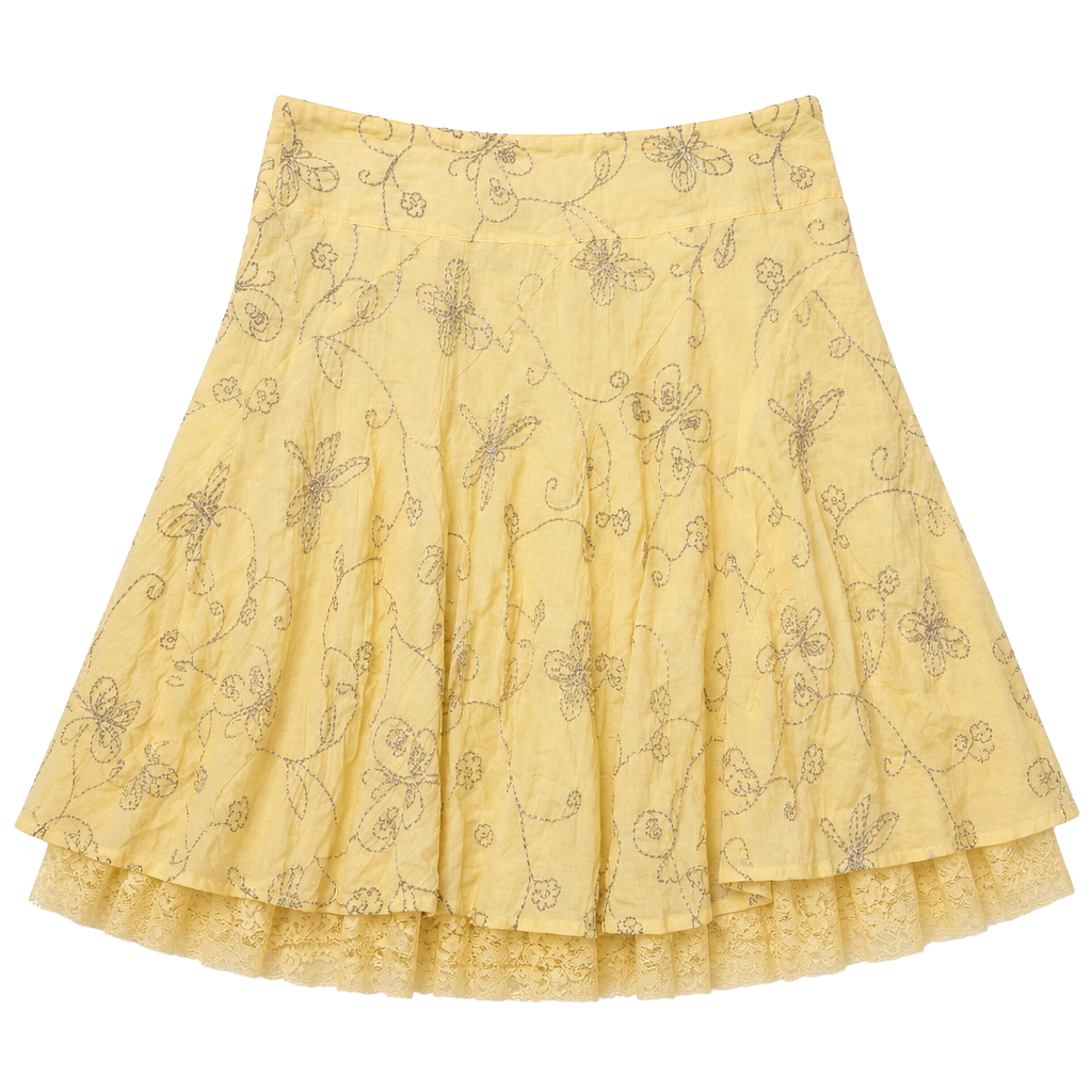 bebe Embroidered Floral Lace Trim Skirt Size XS Yellow 1