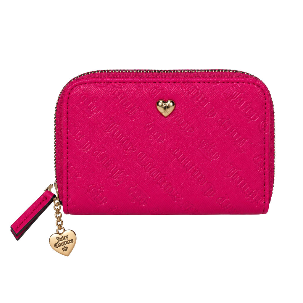 Juicy Couture Hot Pink Zip Around Dual Zipper Wallet w/Heart Charm 1