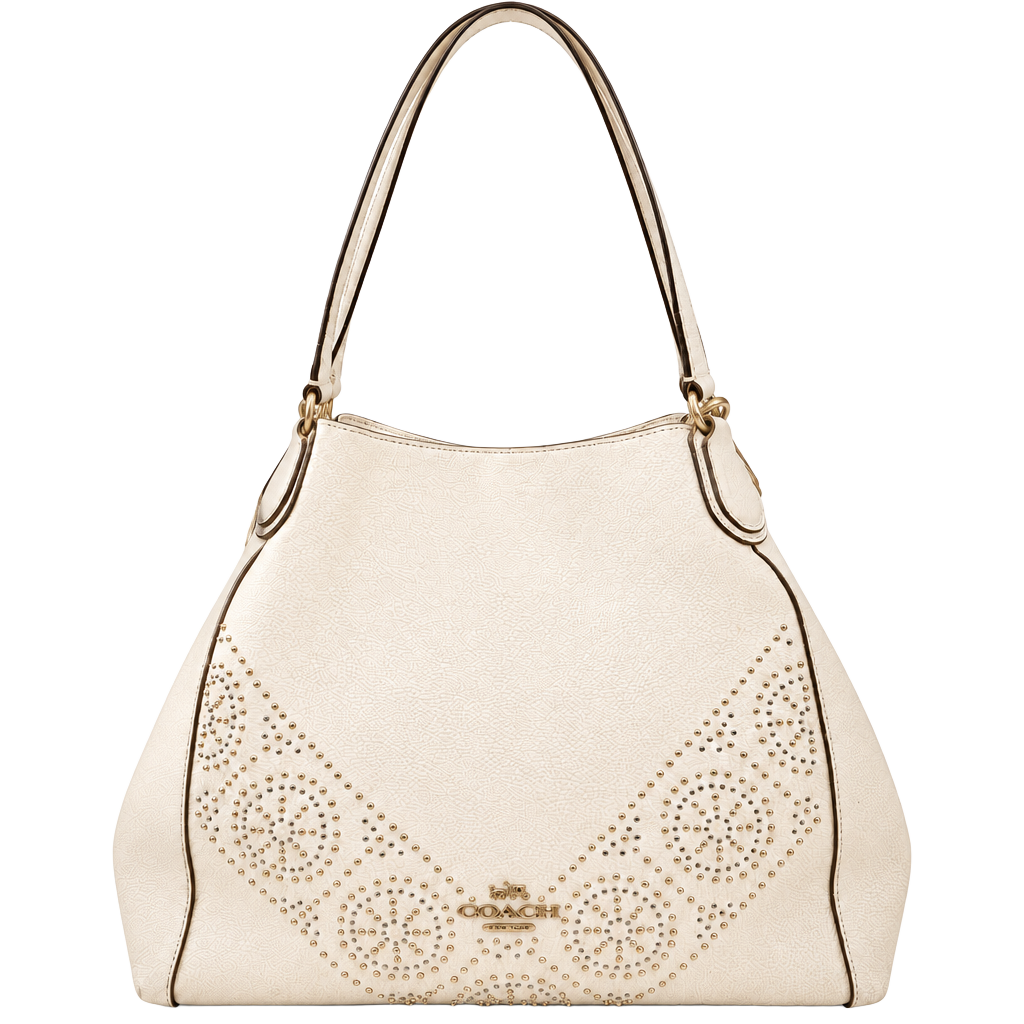 Coach Edie Shoulder Bag White Leather Gold Studs, Winter bag 1