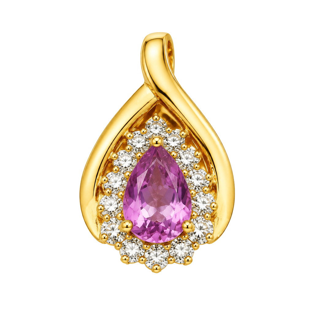 Amethyst and Zircon Pear Shaped Pendant in Gold Over Sterling Silver 1