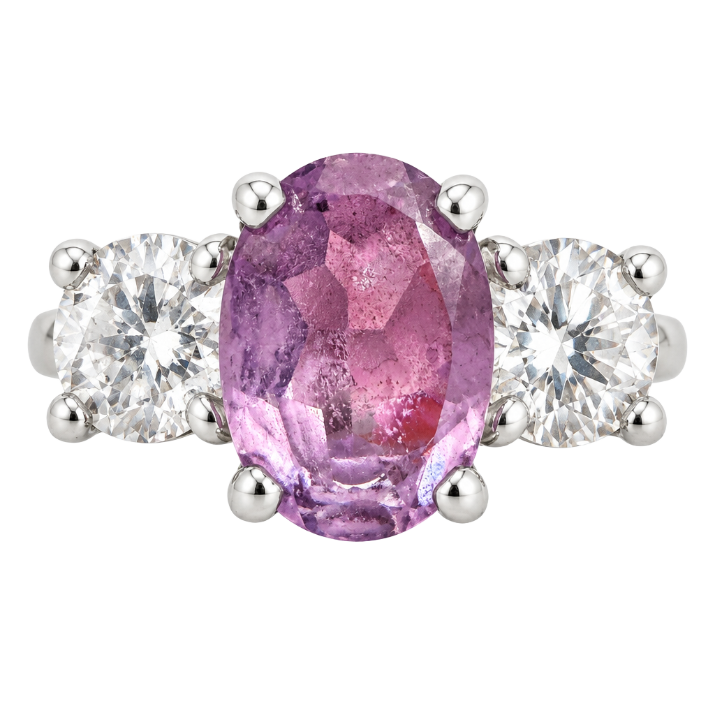 Sterling Silver Pink Amethyst And White CZ Three Stone Ring 1