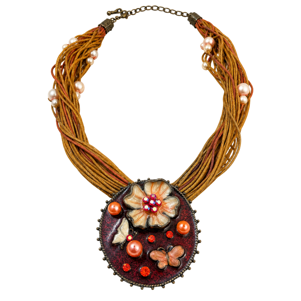 Vintage Multi-Strand Cord Flower Pendant Necklace 1