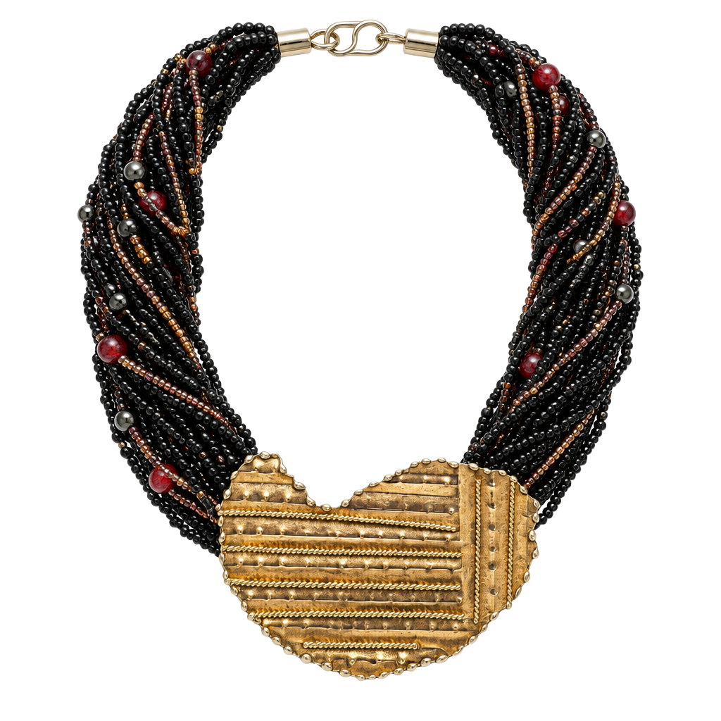 Vintage Statement Necklace Black Seed Bead 1