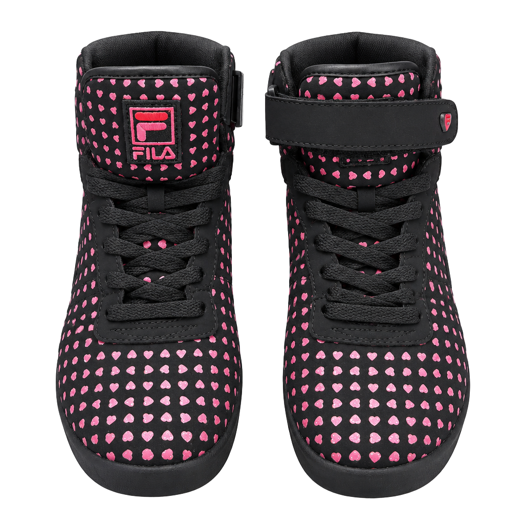 Fila Size 9 Black Pink Heart High Top Sneakers 1