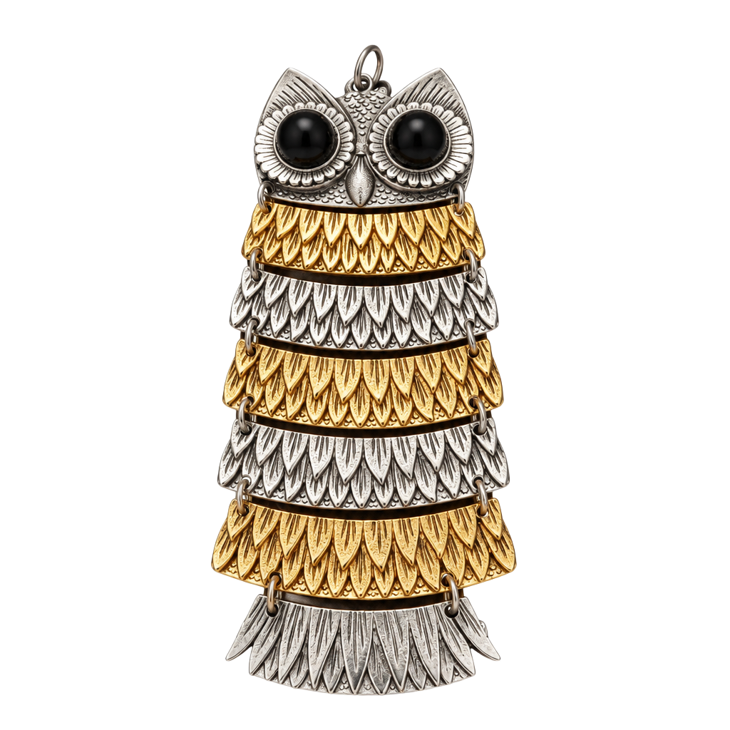 Vintage Articulated Owl Statement Necklace 1
