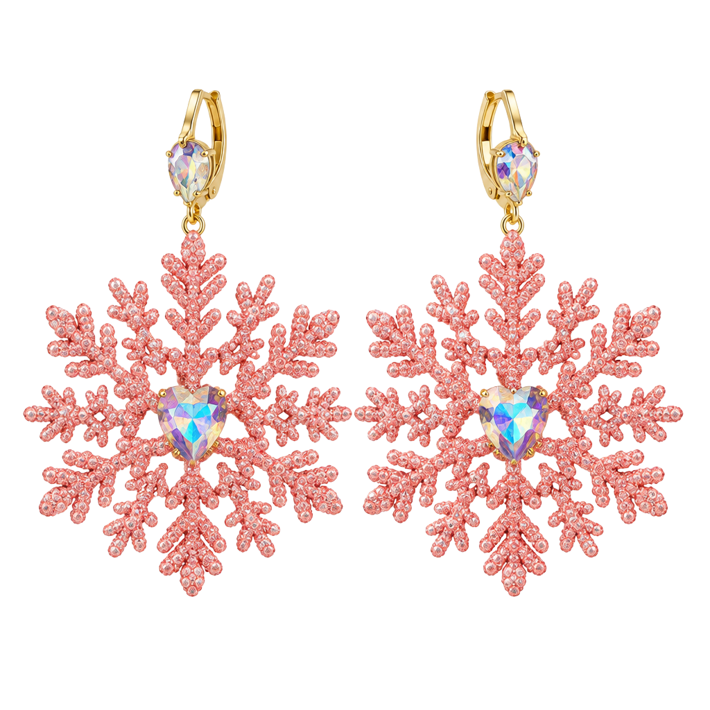Betsey Johnson Pink Glitter Snowflake Earrings 1