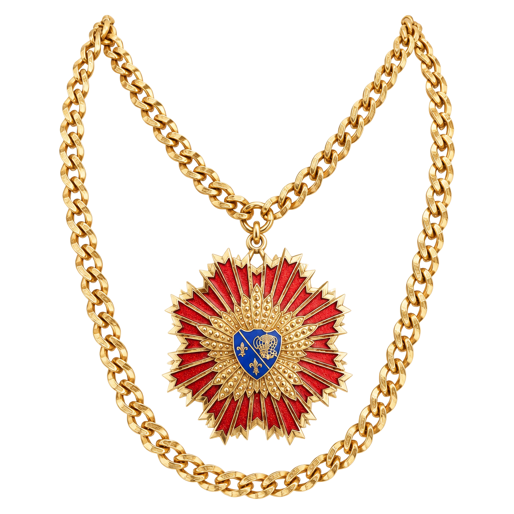 Vintage Heraldic Sunburst Red Enamel Shield Pendant Necklace 1