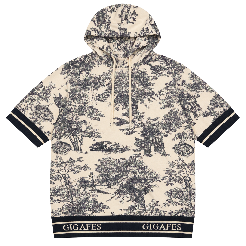 Gigafes Toile de Jouy Hoodie Size 2XL White Black Short Sleeve 1