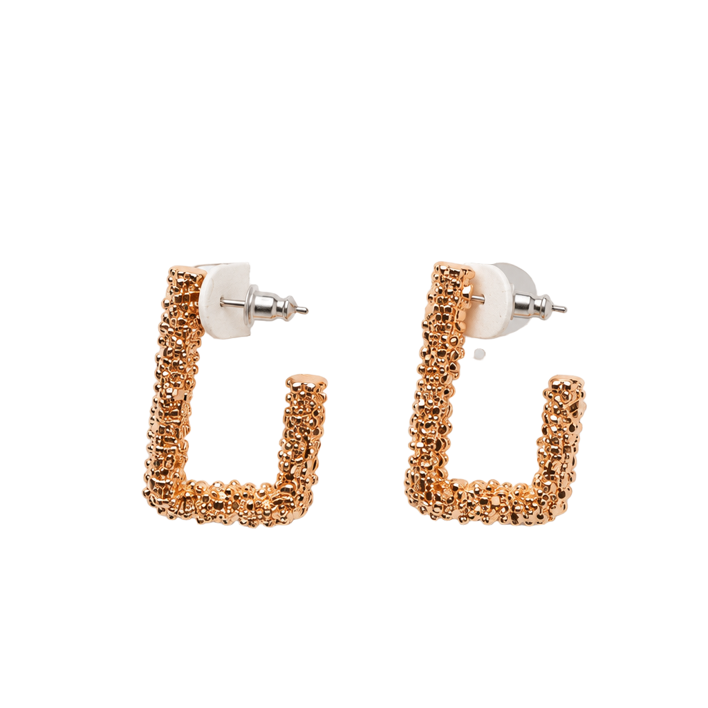 Hannah Textured Rectangle Half Hoop Earrings Rose Gold 1