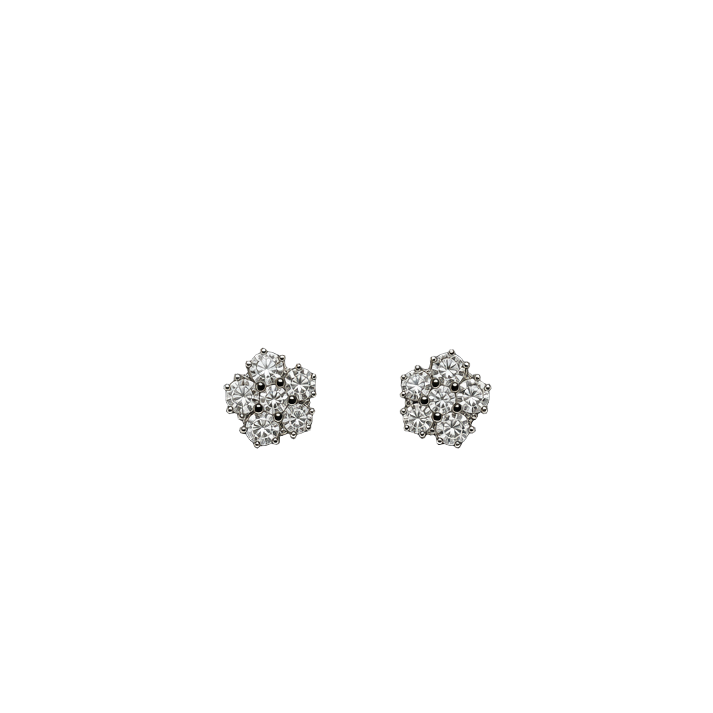 Accessories By Next Silver Tone Crystal Flower Cluster Stud Earrings 1