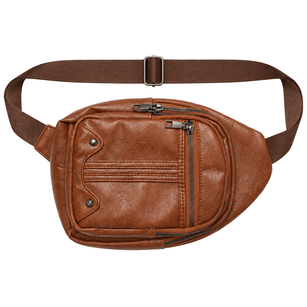 Unbranded Faux Leather Sling Bag Brown Crossbody Chest Backpack 1