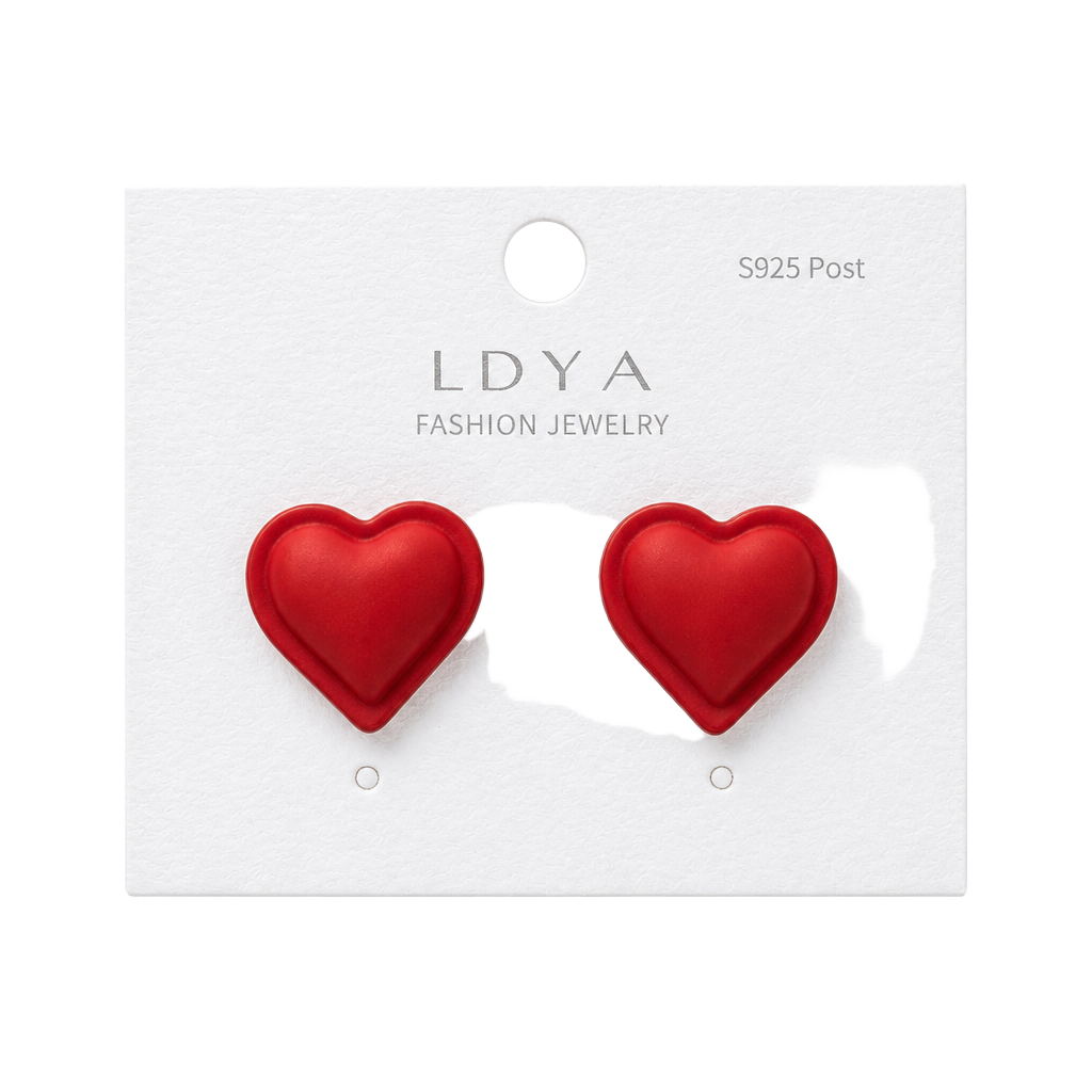 LDYA Fashion Jewelry Red Heart Stud Earrings S925 Post 1