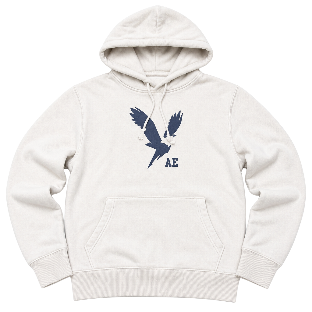 American Eagle Cream Hoodie With Blue Bird Logo Size S 1