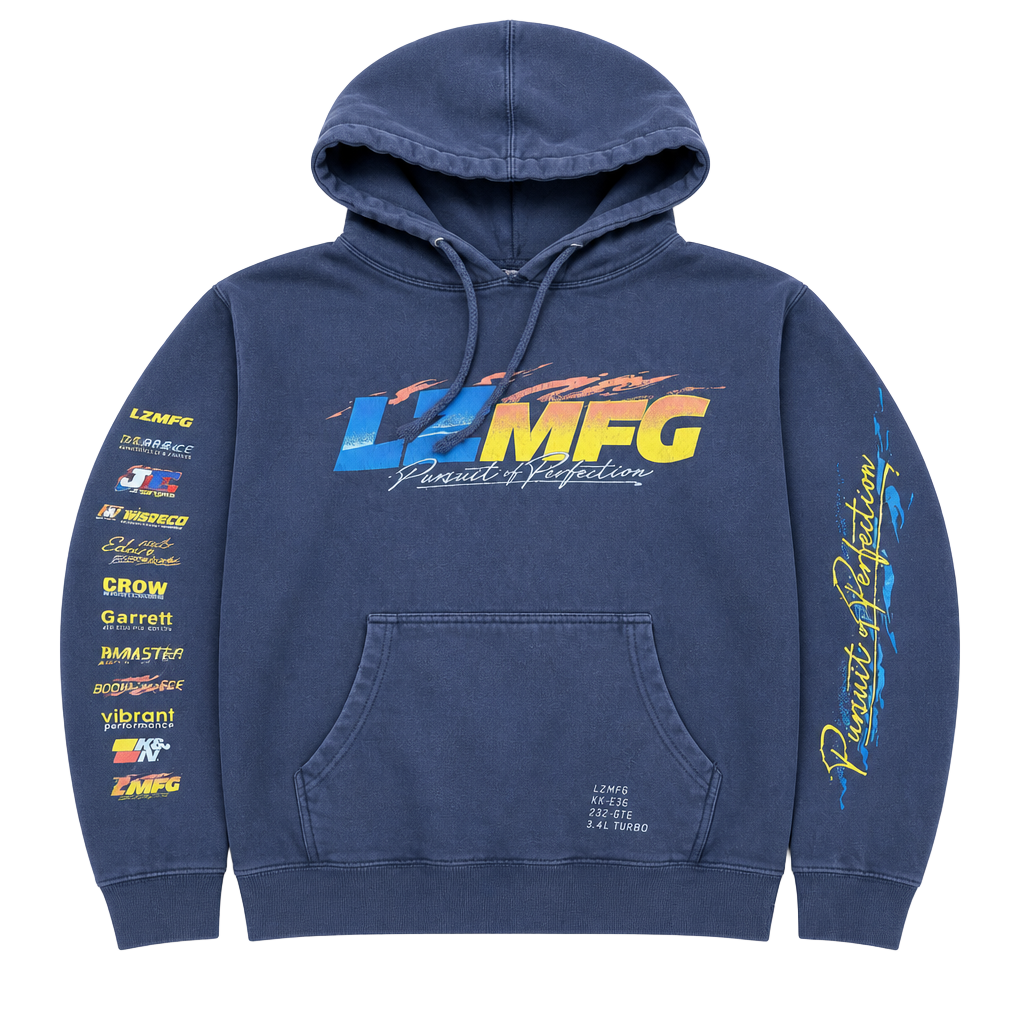LZMFG Pursuit of Perfection E36 2JZ-GTE Car Sponsor Racing Graphic Hoodie Black Size S 1