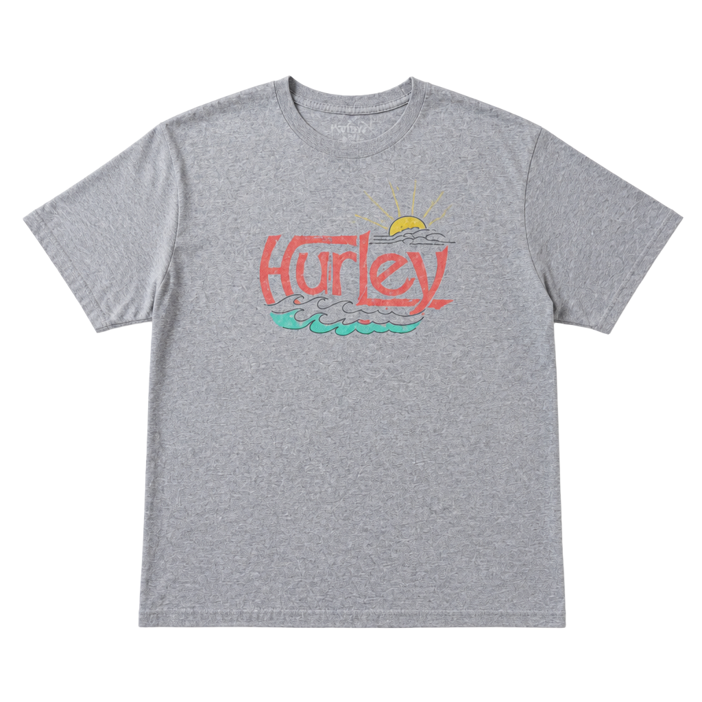 Hurley Gray Graphic T-Shirt with Sunset and Waves Print 1