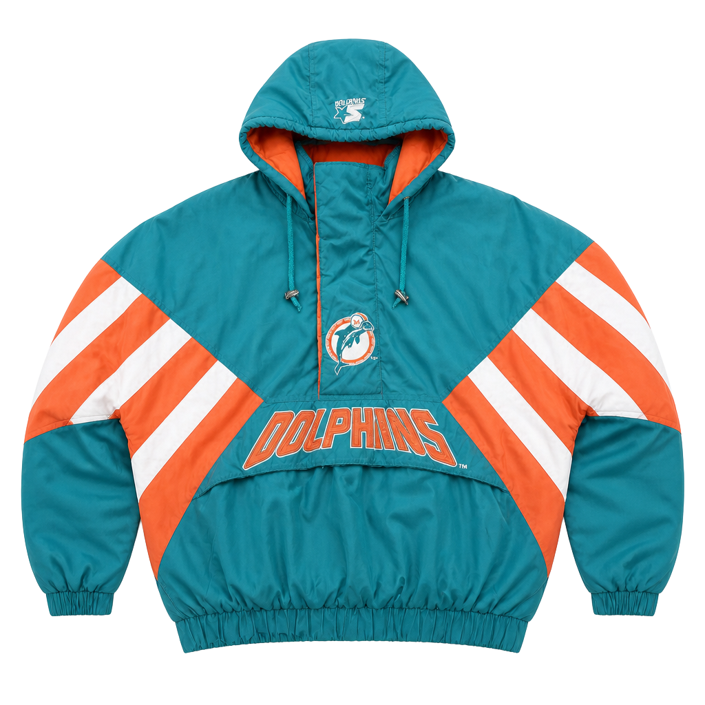 Vintage 90s NFL Pro Line Authentic by Starter Miami Dolphins Anorak Puffer Jacket M 1