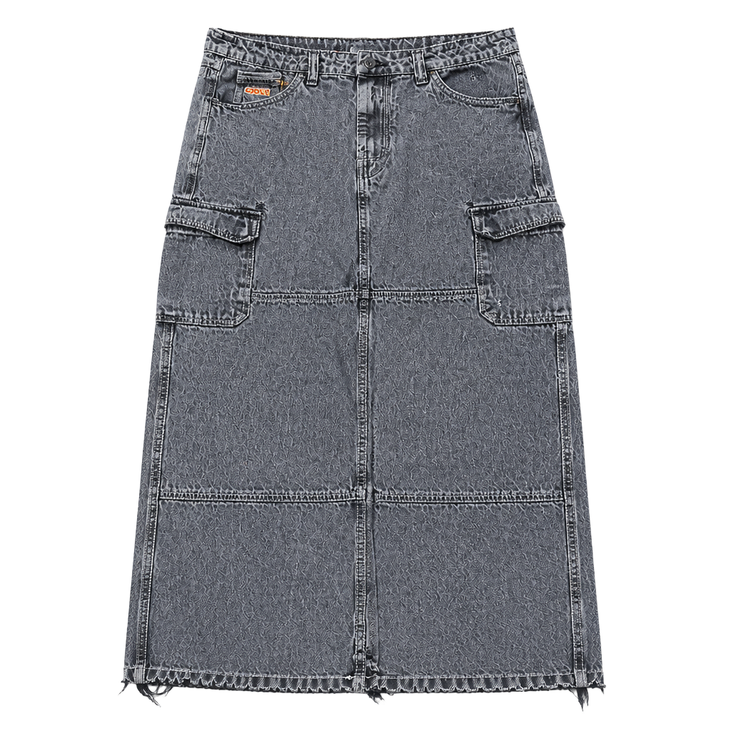 Empyre Men's Distressed Faded Black Denim Cargo Jean Skirt, Size 36 1