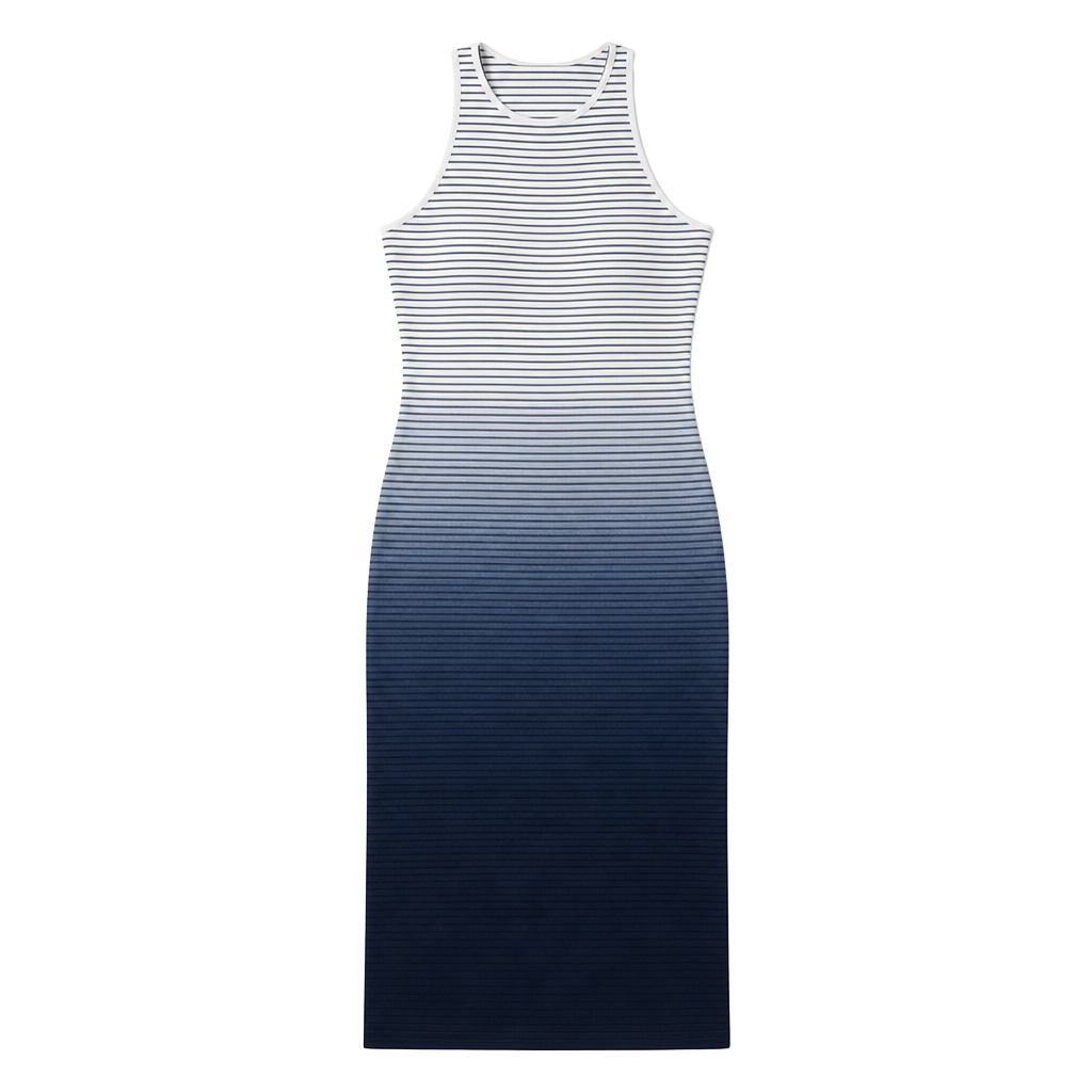 Athleta Santorini Midi Dress Womens Small Blue White Ombre Striped Racerback S 1